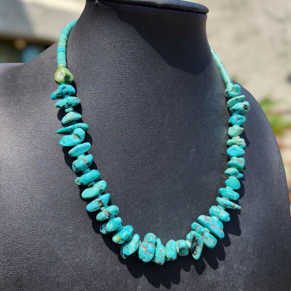 Vintage Jewelry - Vtg Santo Domingo Turquoise Necklace Heishi Nugget Beaded Choker Native American